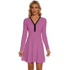 Wild Orchid Pink	 - 	long Sleeve Deep V Mini Dress