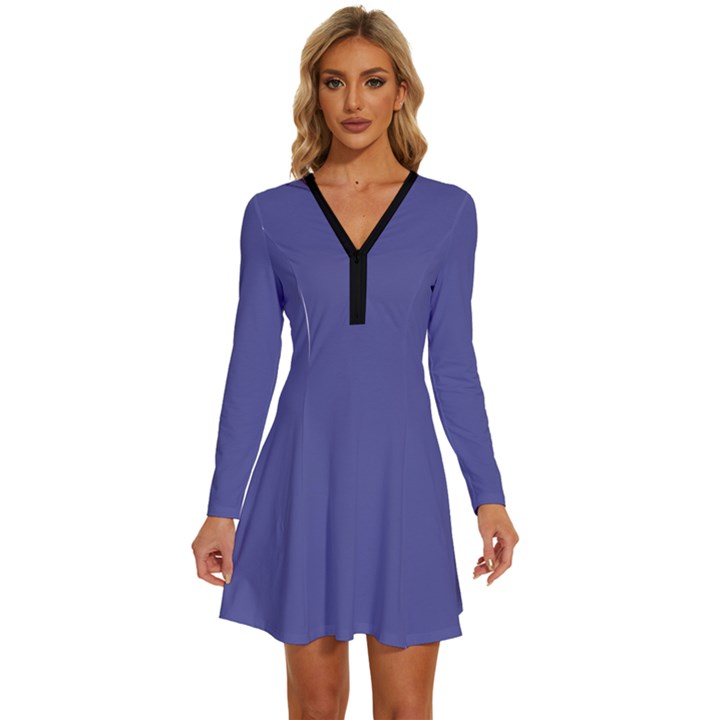 Blue Iris	 - 	Long Sleeve Deep V Mini Dress