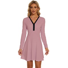 Pastel Pink	 - 	long Sleeve Deep V Mini Dress by ColorfulDresses