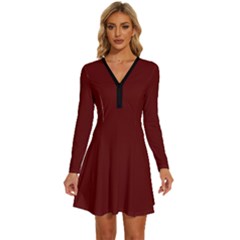 Garnet	 - 	long Sleeve Deep V Mini Dress