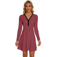 Rosewood	 - 	long Sleeve Deep V Mini Dress