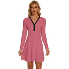 Tango Pink	 - 	long Sleeve Deep V Mini Dress