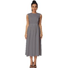 Fossil Grey	 - 	sleeveless Round Neck Midi Dress