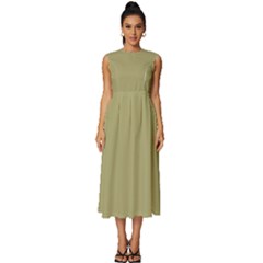 Khaki	 - 	sleeveless Round Neck Midi Dress