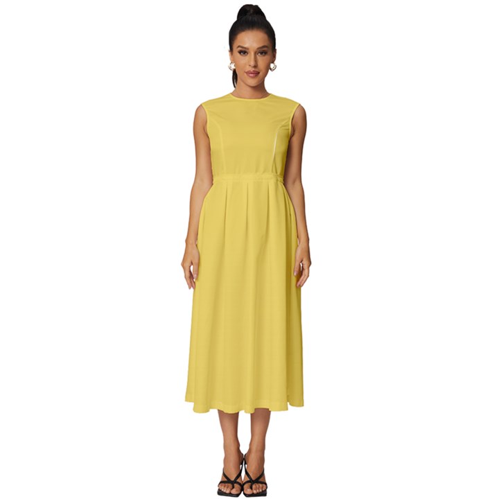 Naples Yellow	 - 	Sleeveless Round Neck Midi Dress