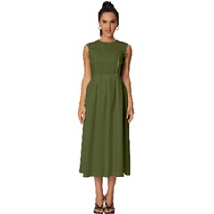 Army Green	 - 	sleeveless Round Neck Midi Dress