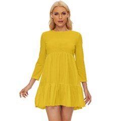 Bright Gold	 - 	long Sleeve Babydoll Dress by ColorfulDresses