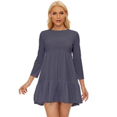 Porpoise Grey	 - 	long Sleeve Babydoll Dress by ColorfulDresses