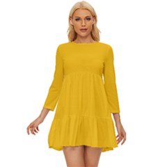 Mikado Yellow	 - 	long Sleeve Babydoll Dress by ColorfulDresses