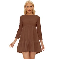 Toffee Brown	 - 	long Sleeve Babydoll Dress by ColorfulDresses