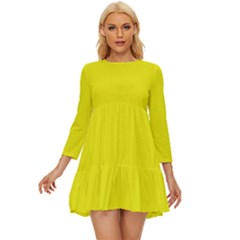 Xanthic Yellow	 - 	long Sleeve Babydoll Dress by ColorfulDresses