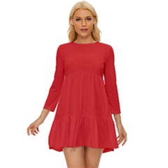 Great Red	 - 	long Sleeve Babydoll Dress by ColorfulDresses