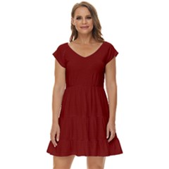 Barn Red	 - 	short Sleeve Tiered Mini Dress by ColorfulDresses