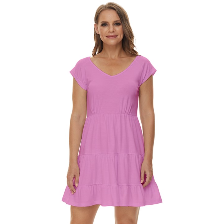 Soft Pink	 - 	Short Sleeve Tiered Mini Dress