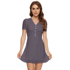 Graphit Grey	 - 	v-neck High Waist Chiffon Mini Dress by ColorfulDresses