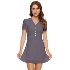 Fog Grey	 - 	v-neck High Waist Chiffon Mini Dress by ColorfulDresses