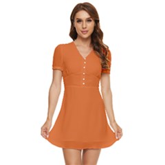 Halloween Orange	 - 	V-Neck High Waist Chiffon Mini Dress