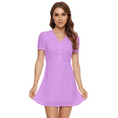 Lavender Purple	 - 	v-neck High Waist Chiffon Mini Dress