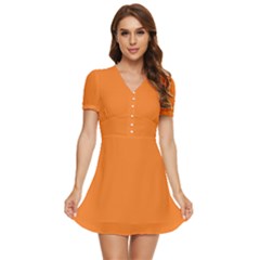 Tangerine Orange	 - 	v-neck High Waist Chiffon Mini Dress