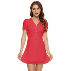 Imperial Red	 - 	v-neck High Waist Chiffon Mini Dress by ColorfulDresses