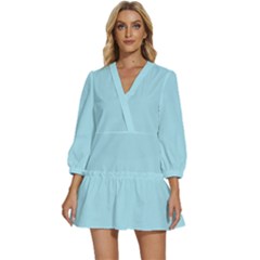 Blizzard Blue	 - 	v-neck Placket Mini Dress