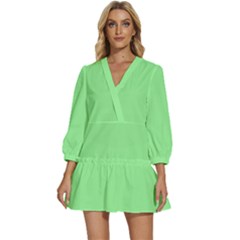 Mint Green	 - 	v-neck Placket Mini Dress by ColorfulDresses