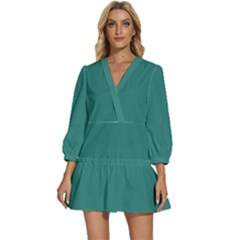 Celadon Green	 - 	v-neck Placket Mini Dress