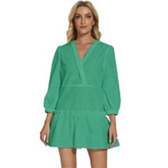 Dark Mint Green	 - 	v-neck Placket Mini Dress by ColorfulDresses