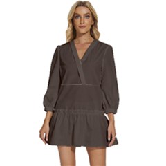 Dark Taupe Grey	 - 	v-neck Placket Mini Dress