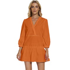 Dark Papaya Orange	 - 	v-neck Placket Mini Dress