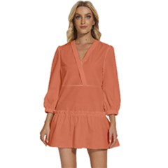 Burnt Sienna Orange	 - 	v-neck Placket Mini Dress