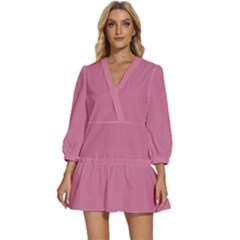 Chateau Rose Pink	 - 	v-neck Placket Mini Dress