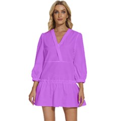 Helio Purple	 - 	v-neck Placket Mini Dress