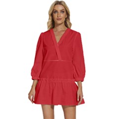 Amaranth Red	 - 	v-neck Placket Mini Dress by ColorfulDresses