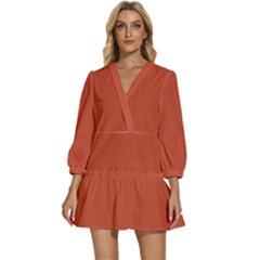 Chestnut Red	 - 	v-neck Placket Mini Dress