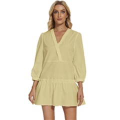 Beige	 - 	v-neck Placket Mini Dress