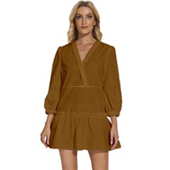 Just Brown	 - 	v-neck Placket Mini Dress