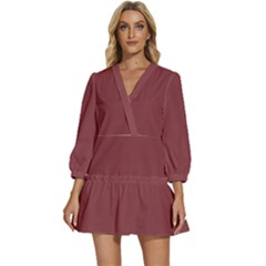 Cordovan Brown	 - 	v-neck Placket Mini Dress by ColorfulDresses