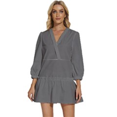 Dim Grey	 - 	v-neck Placket Mini Dress