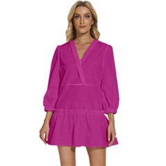 Dark Carnation Pink	 - 	v-neck Placket Mini Dress