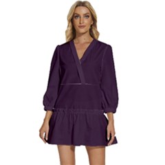 Eggplant Purple	 - 	v-neck Placket Mini Dress