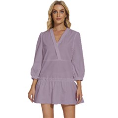 Lilac Luster Purple	 - 	v-neck Placket Mini Dress