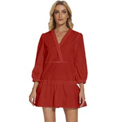 Apple Red	 - 	v-neck Placket Mini Dress