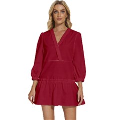 Carmine Red	 - 	v-neck Placket Mini Dress