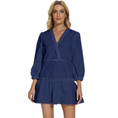 Space Cadet Blue	 - 	v-neck Placket Mini Dress