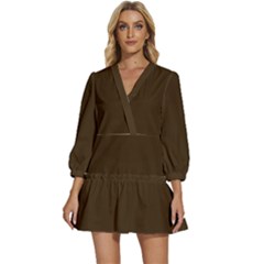 Mocha Brown	 - 	v-neck Placket Mini Dress by ColorfulDresses