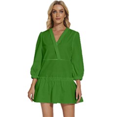 Medium Spring Green	 - 	v-neck Placket Mini Dress by ColorfulDresses