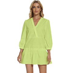 Mindaro Green	 - 	v-neck Placket Mini Dress by ColorfulDresses