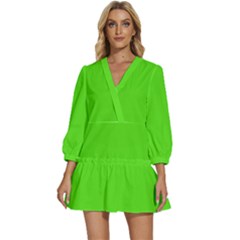 Nebula Green	 - 	v-neck Placket Mini Dress