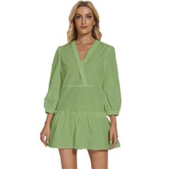 Olivine Green	 - 	v-neck Placket Mini Dress